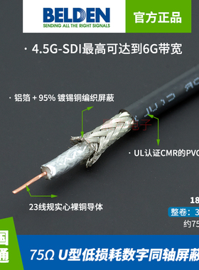 BELDEN百通1855A精密75-2.5高清4.5G同轴缆SDI数字线mini RG59/U