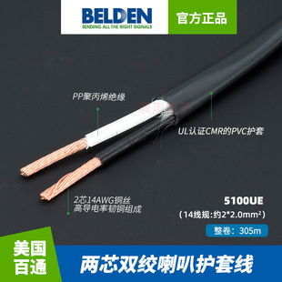 美国百通BELDEN两芯14线规无氧铜双绞喇叭音箱护套线UL认证5100UE