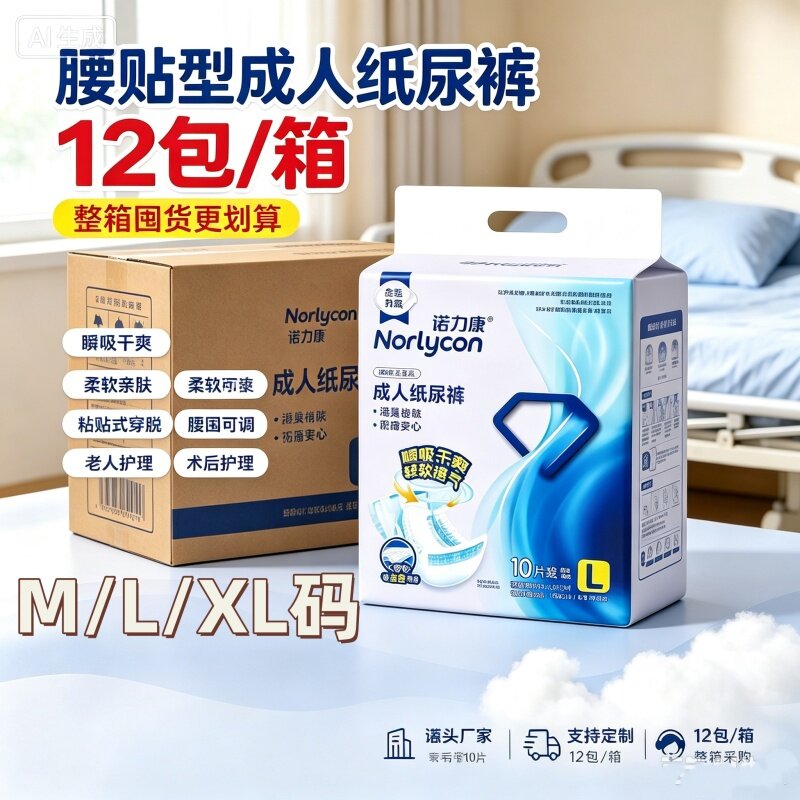 [透气抑菌防漏]诺力康成人纸尿裤老人双芯体尿不湿MXL码120片箱装