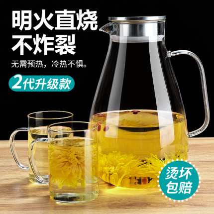 玻璃冷水壶凉水壶家用耐高温凉水杯耐热防爆大容量凉白开茶壶套装