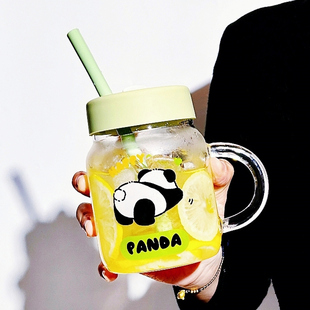 高颜值玻璃杯带把手大容量吸管杯耐高温高硼硅花茶2025新款刻度杯