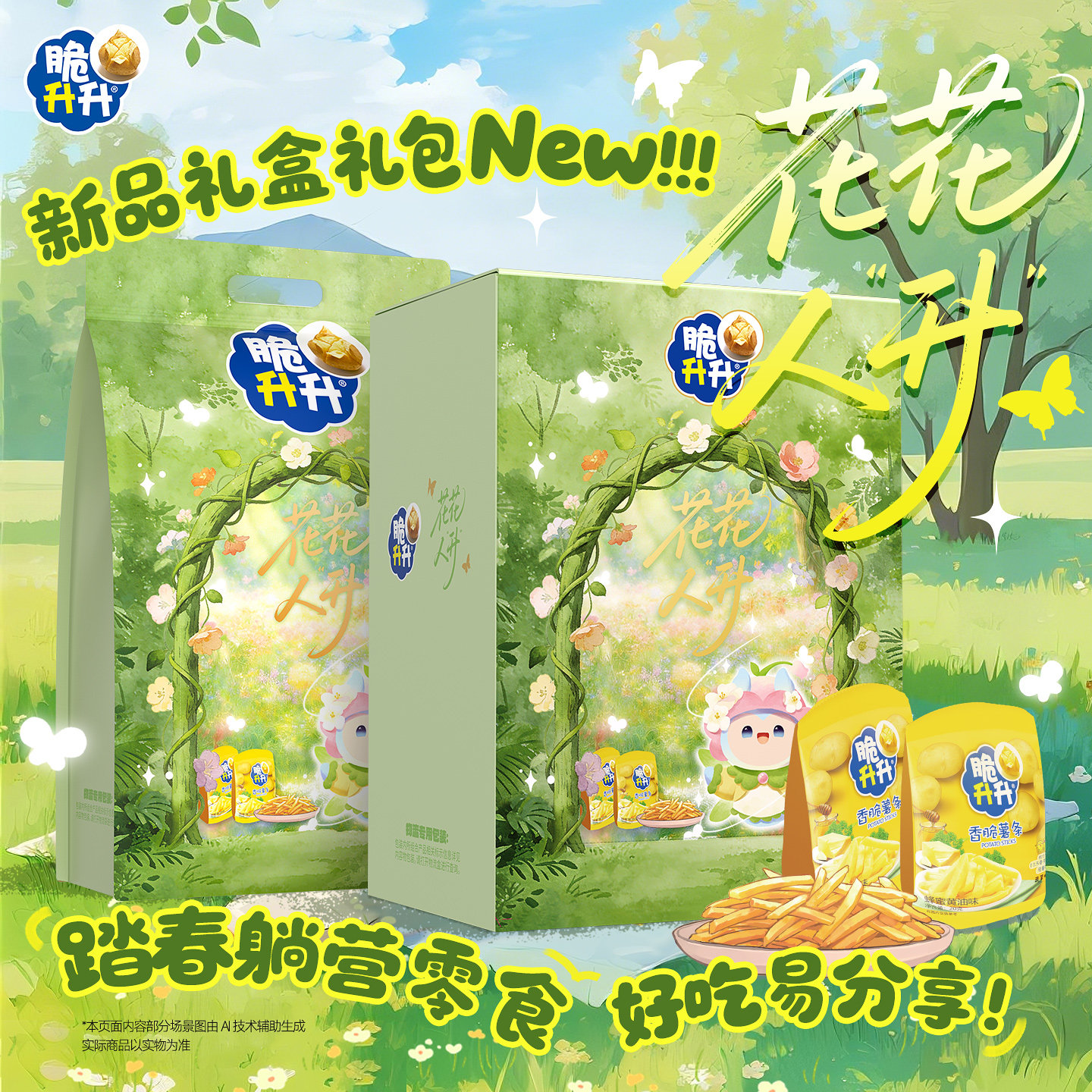 【渠道 春日礼盒】脆升升花花人升礼盒薯条休闲零食礼包送礼露营