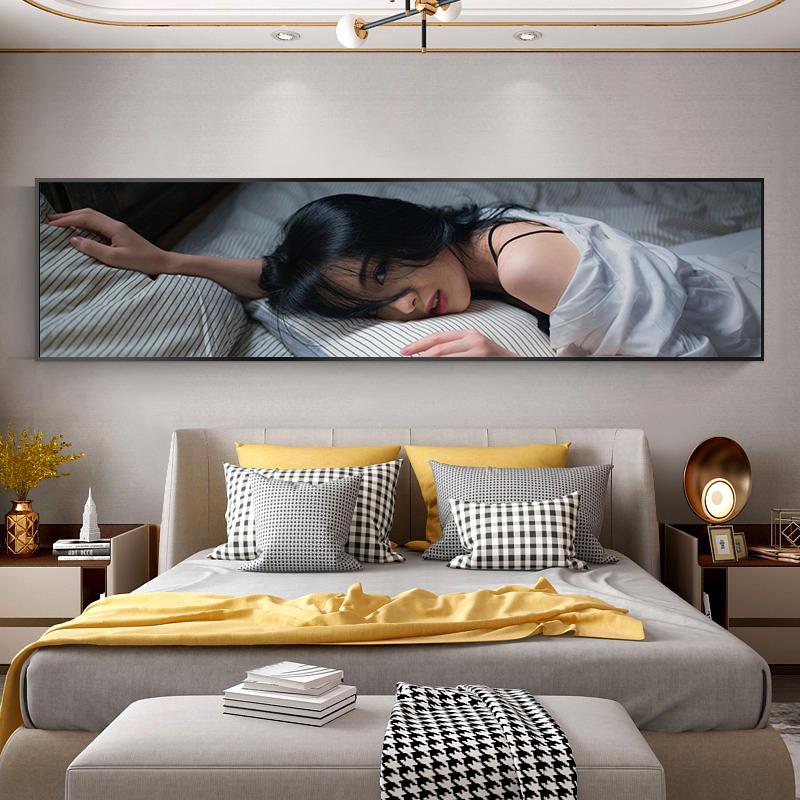 后现代卧室床头装饰画美女人物横版客厅挂画主卧房间宾馆酒店壁画