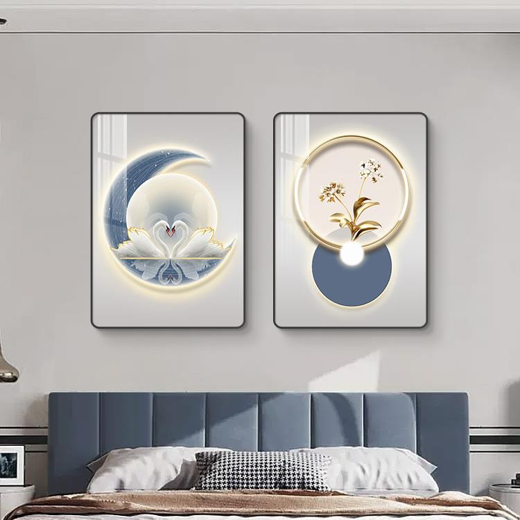 北欧卧室装饰画天鹅床头画挂画现代简约房间温馨浪漫婚房主卧壁画