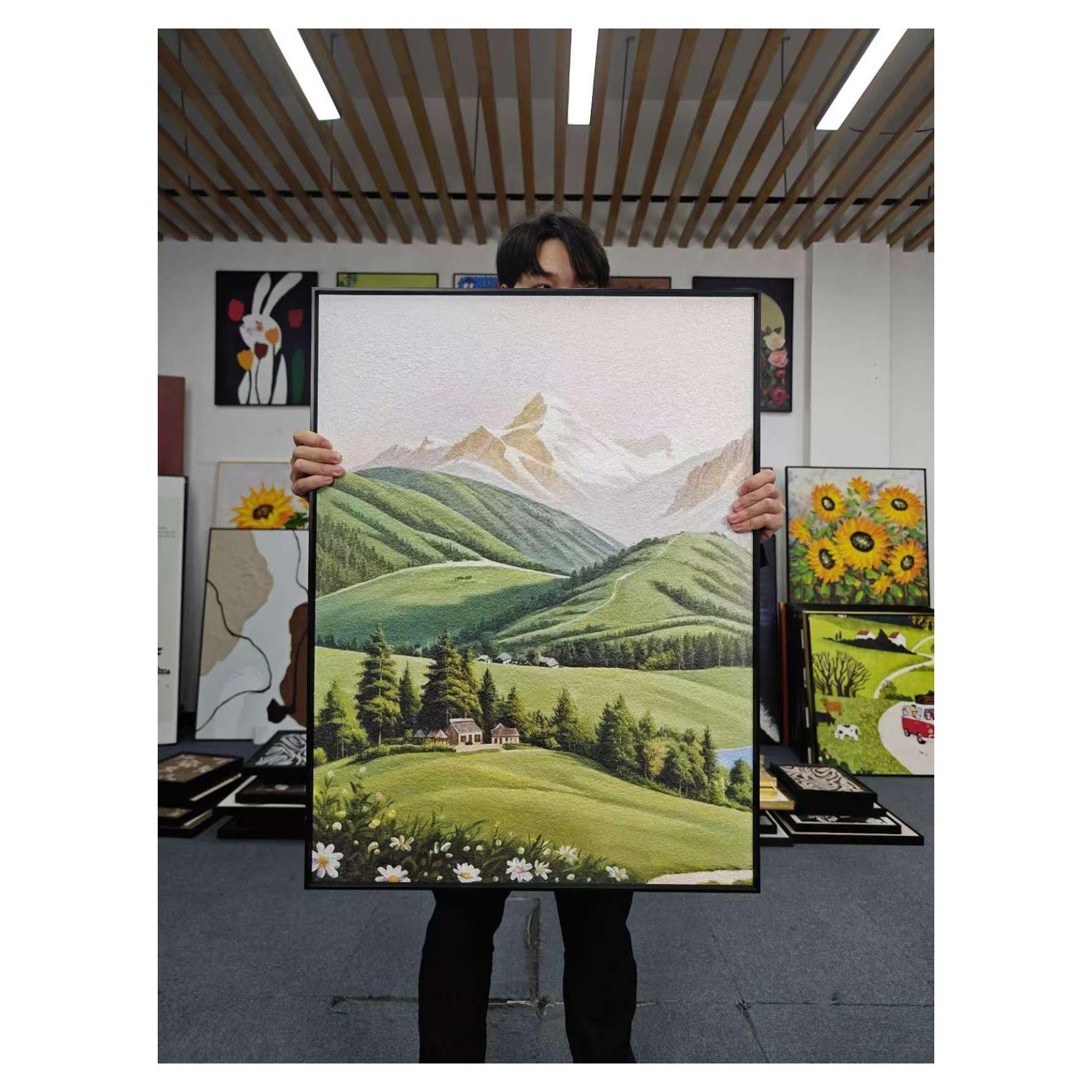 现代日照金山砂岩高级感客厅沙发背景墙G062餐厅卧室装饰画6080