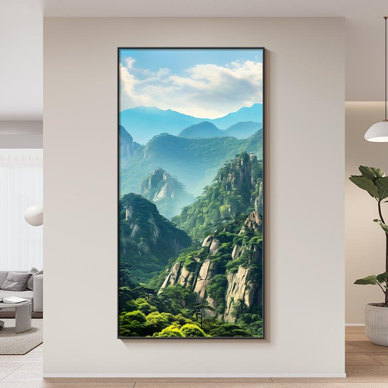背有靠山玄关装饰画现代简约客厅走廊过道挂画有山无水青山图壁画