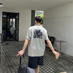 休闲字母印花短袖 美式 T恤男夏季 简约宽松打底衫 nick 半袖 tian