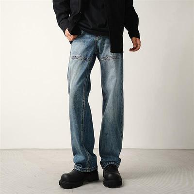 CONVERGES秋冬新款轻工装结构拼接线显腿长宽松阔腿直筒牛仔裤男