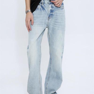 Voguo Relay 水洗蓝微喇叭中腰牛仔裤 韩版男女同款
