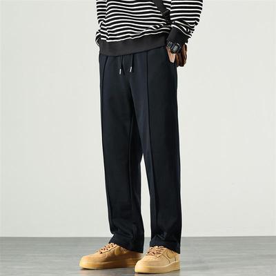黑色直筒卫裤潮牌男秋冬款宽松潮流休闲百搭裤子男款加绒运动长裤