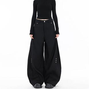 男女小众高级阔腿慵懒 cleanfit黑色解构弯刀西裤 Free Sonata美式