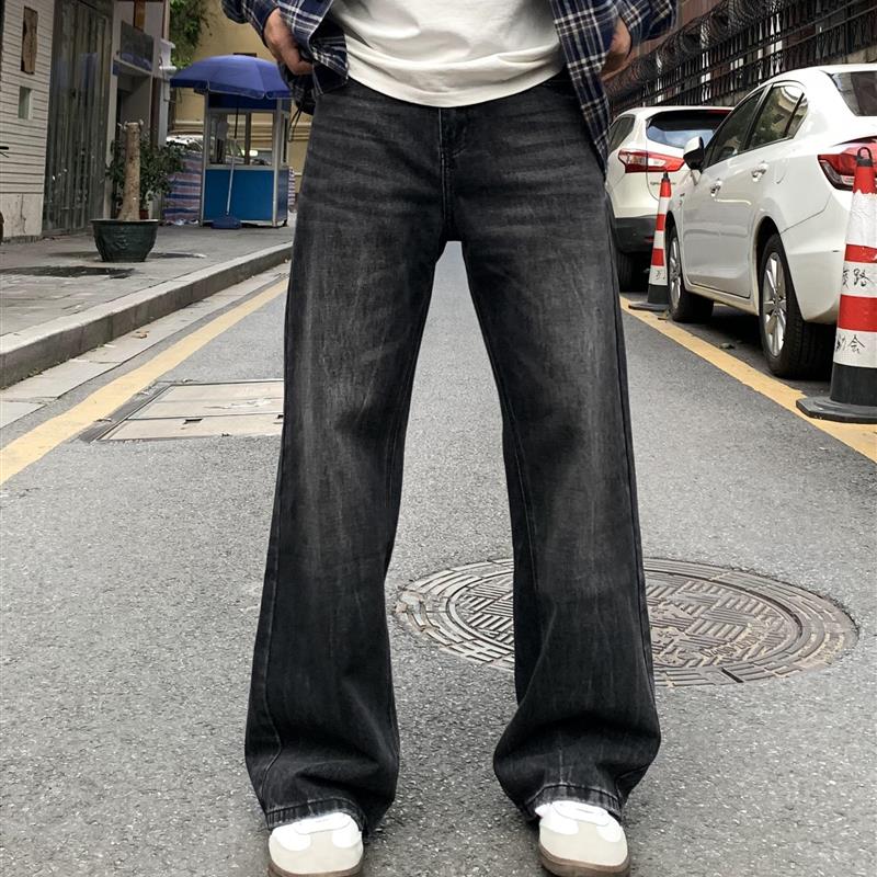 麻饭同学 美式复古水洗做旧牛仔裤直筒宽松百搭通勤休闲长裤男女