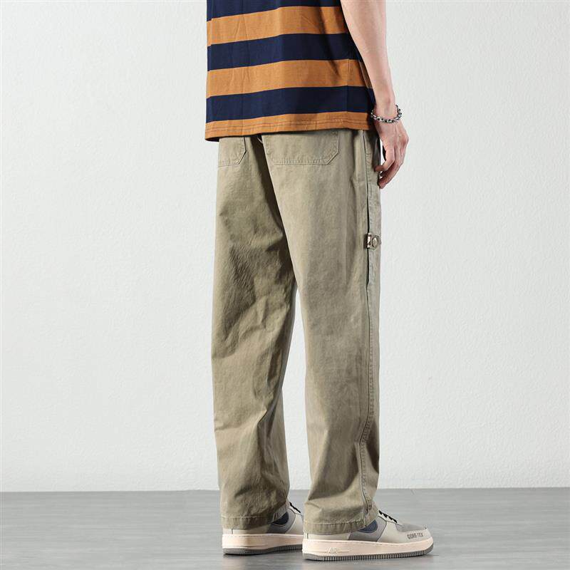 工装裤子男款青年宽松直筒阔腿长裤2024简约百搭休闲裤纯棉男裤潮