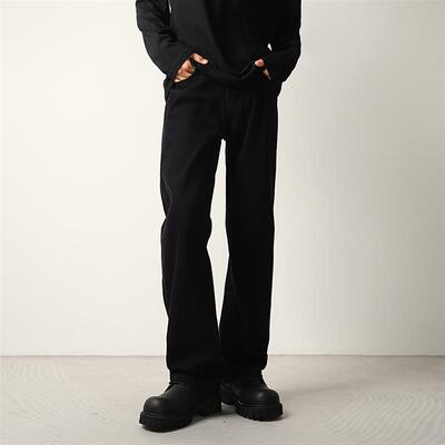 CONVERGES黑色阔腿微喇叭牛仔裤男女秋冬款加绒宽松直筒休闲长裤
