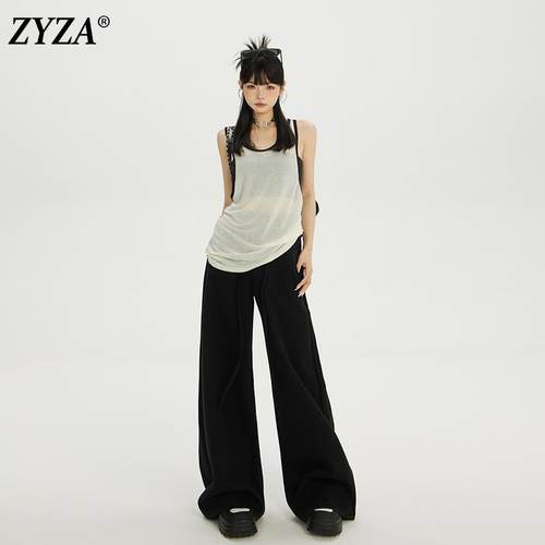 ZYZA黑色休闲裤女秋冬宽松直筒裤慵懒松弛感裤子春秋款拖地运动裤