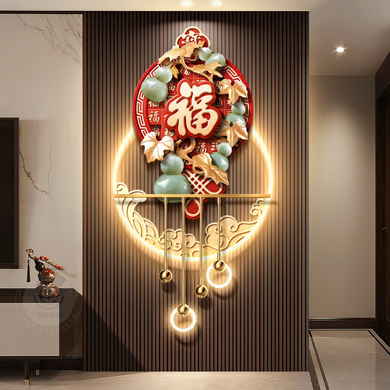 中国结电视背景墙装饰挂件新中式福字玄关入户正对门挂壁灯
