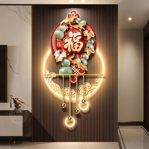 中国结电视背景墙装饰挂件新中式福字玄关入户正对门挂壁灯