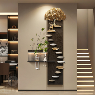 入户门玄关装饰轻奢发财树高级感步步高升过道挂水培绿植壁