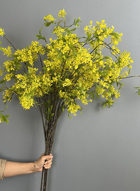 仿真黄色连翘花枝桂花大枝垂吊丁香花婚庆造景假花迎春落地装饰花