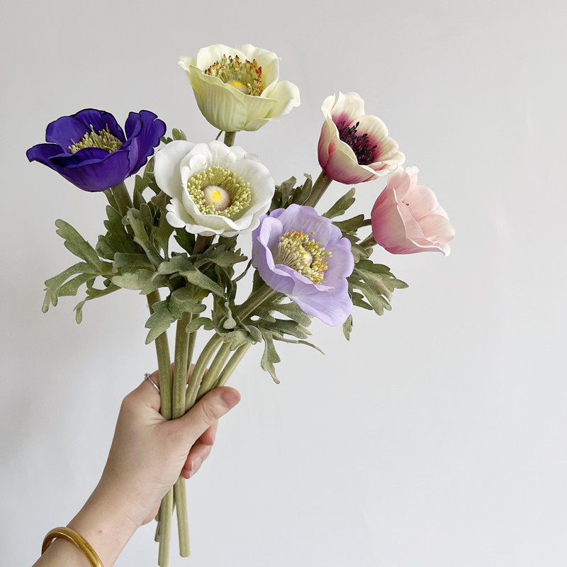 单枝伏毛银莲花仿真花白头翁装饰花束假花虞美人家居客厅摆设花艺