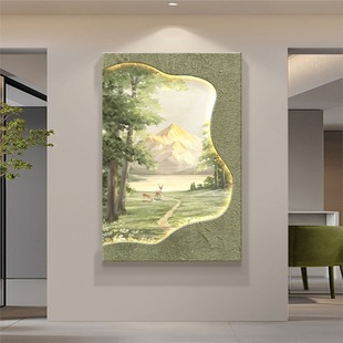 饰画北欧风景客厅背景墙壁灯画高级感艺术砂岩肌理发光挂画 玄关装