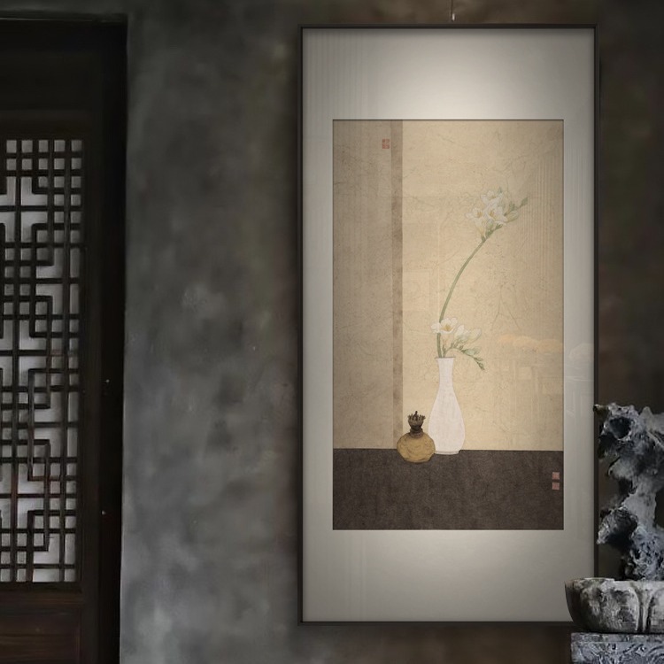 新中式客厅餐厅装饰画禅意花卉入户玄关走廊挂画酒店民宿日式墙画图片
