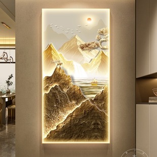 饰画2024年新款 玄关装 高端山水画轻奢金山壁画走廊过道挂画灯光画