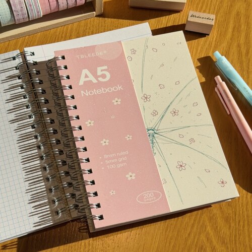 韩系雨落成花A4A5线圈本ins风高颜值加厚笔记本学生日记手帐本子