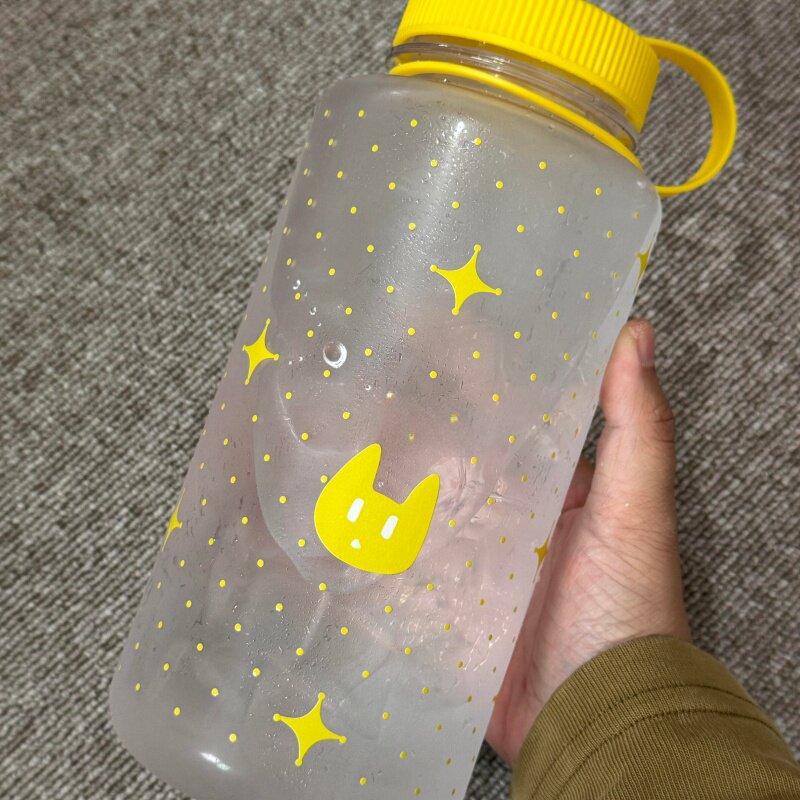 黄色星星波点水杯1000Ml容量tritan运动水壶塑料杯学生便携随身杯