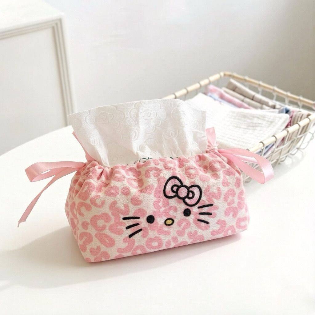 HelloKitty抽纸袋KT粉色豹纹可爱卡通收纳盒车载家用纸巾盒便携款