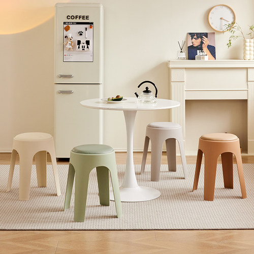 新款轻奢塑料凳子软包可摞放加厚