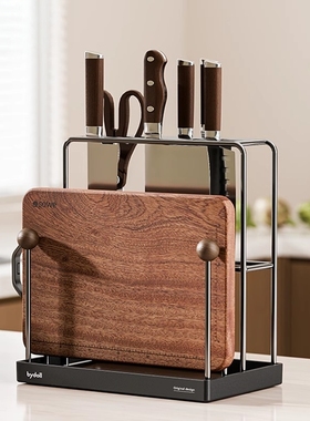 厨房不锈钢刀架菜板置物架家用厨房多功能台面刀具砧板一体收纳架