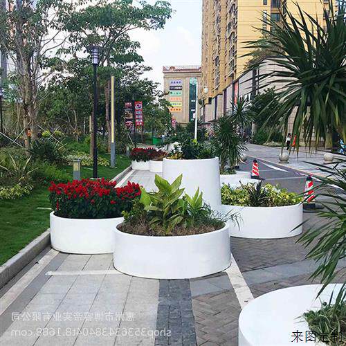 玻璃钢圆柱花盆户外种植花箱商场落地花器公园大花钵酒店组合摆件