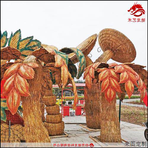 动物骆驼稻草工艺品定制农民丰收节稻草人草雕农耕文化展品