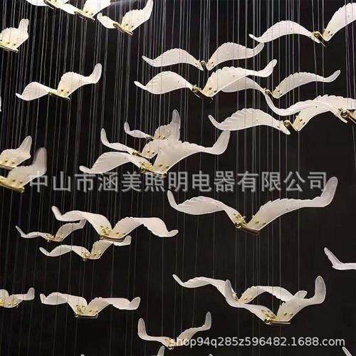 酒店会所楼梯间售楼处小鸟吊灯软装羽毛天使翅膀小鸟创意装饰吊灯,家装灯饰光源,客厅吊灯,淘宝优惠券,粉丝福利购,淘宝优惠卷