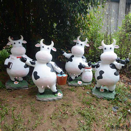玻璃钢卡通奶牛雕塑商场景观美陈小品餐厅迎宾摆件新年牛年雕塑