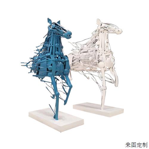 不锈钢马雕塑落地摆件酒店户外广场园林景观金属铁艺几何动物雕塑图片