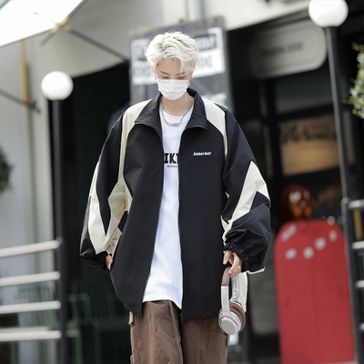 冲锋衣男款春秋潮牌美式撞色拼接