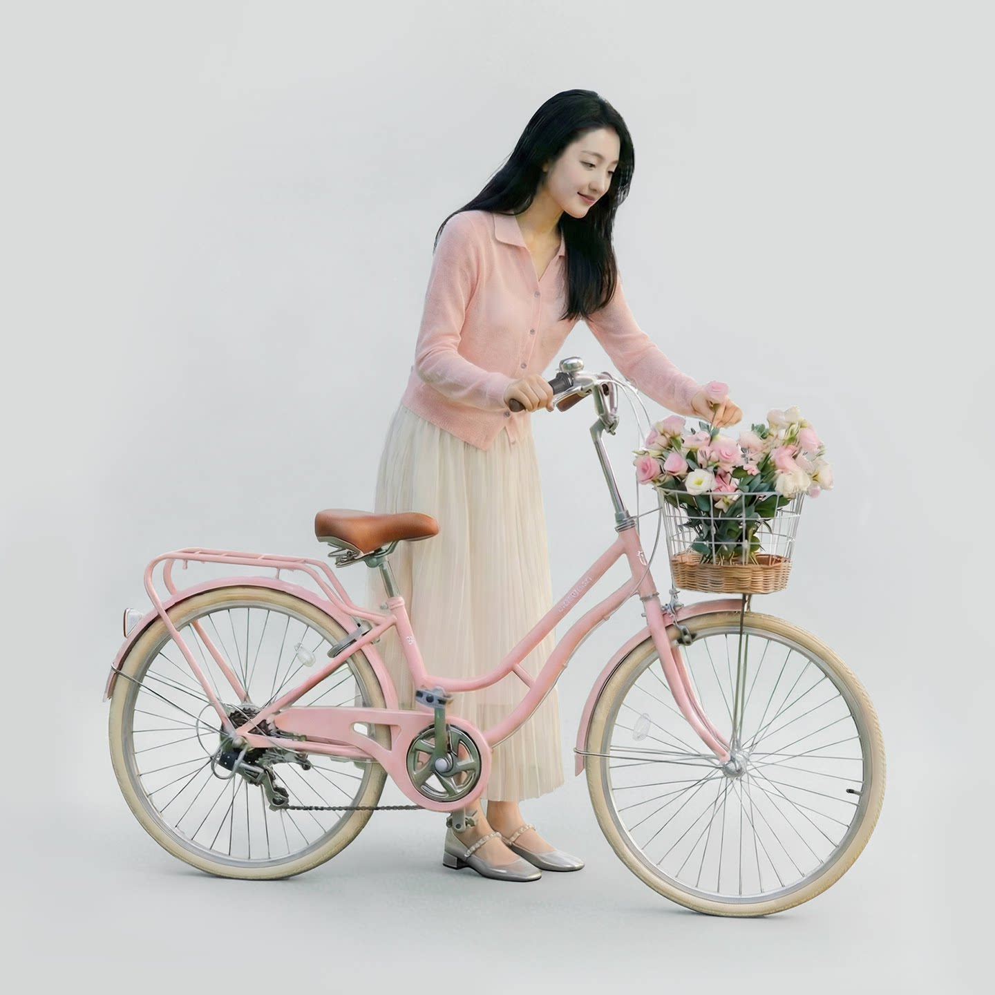 女式自行车女士款通勤车成人轻便城市普通淑女成年24复古式带车筐