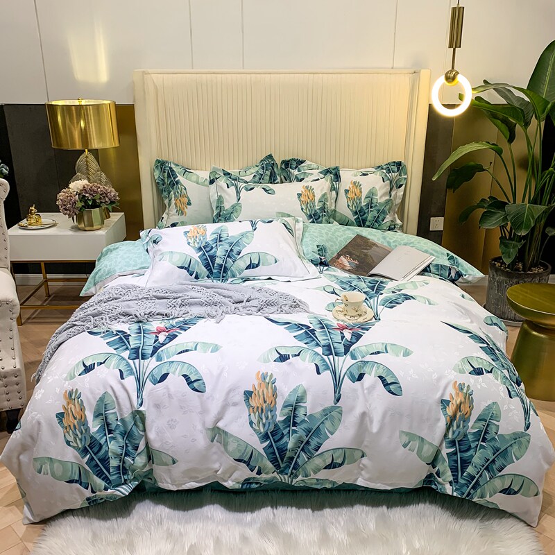 美式提花金凯利四件套全棉被罩床单纯棉北欧风印花卉被套床上用品