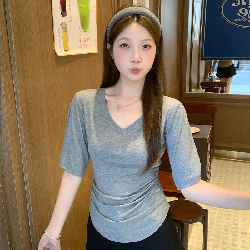 大码v领灰色掐腰小上衣20