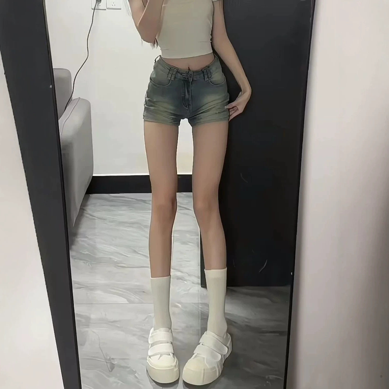 辣妹美式复古牛仔短裤夏