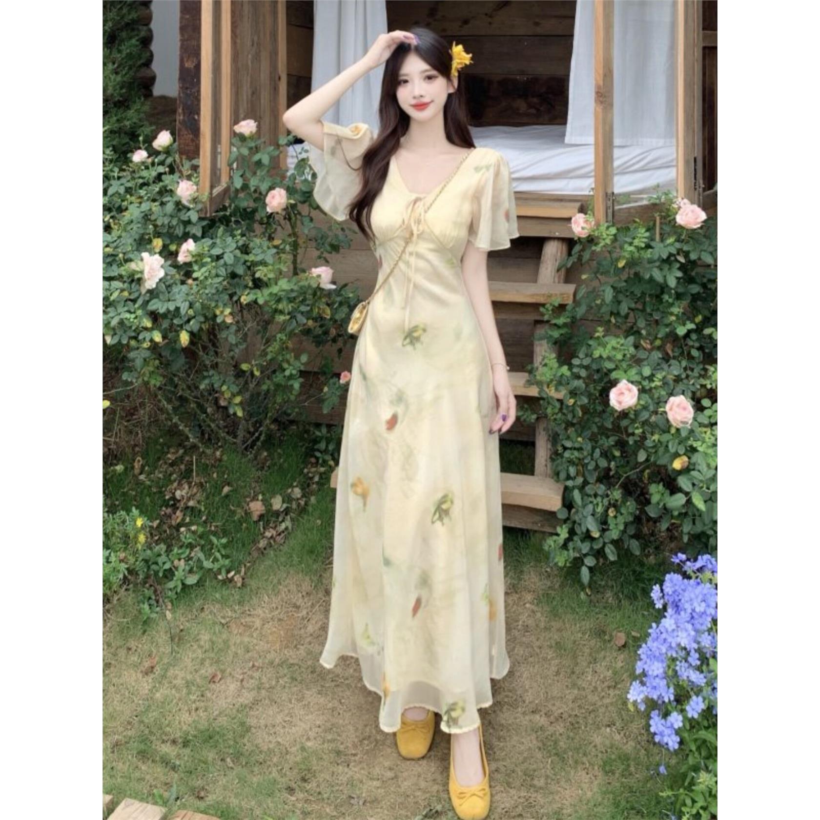 碎花领雪纺连衣裙女夏装