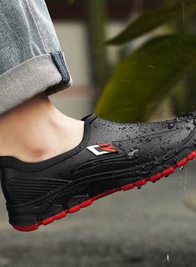 雨鞋男夏季防水防滑一脚蹬雨天钓鱼休闲水鞋厨房工作黑色厨师胶鞋