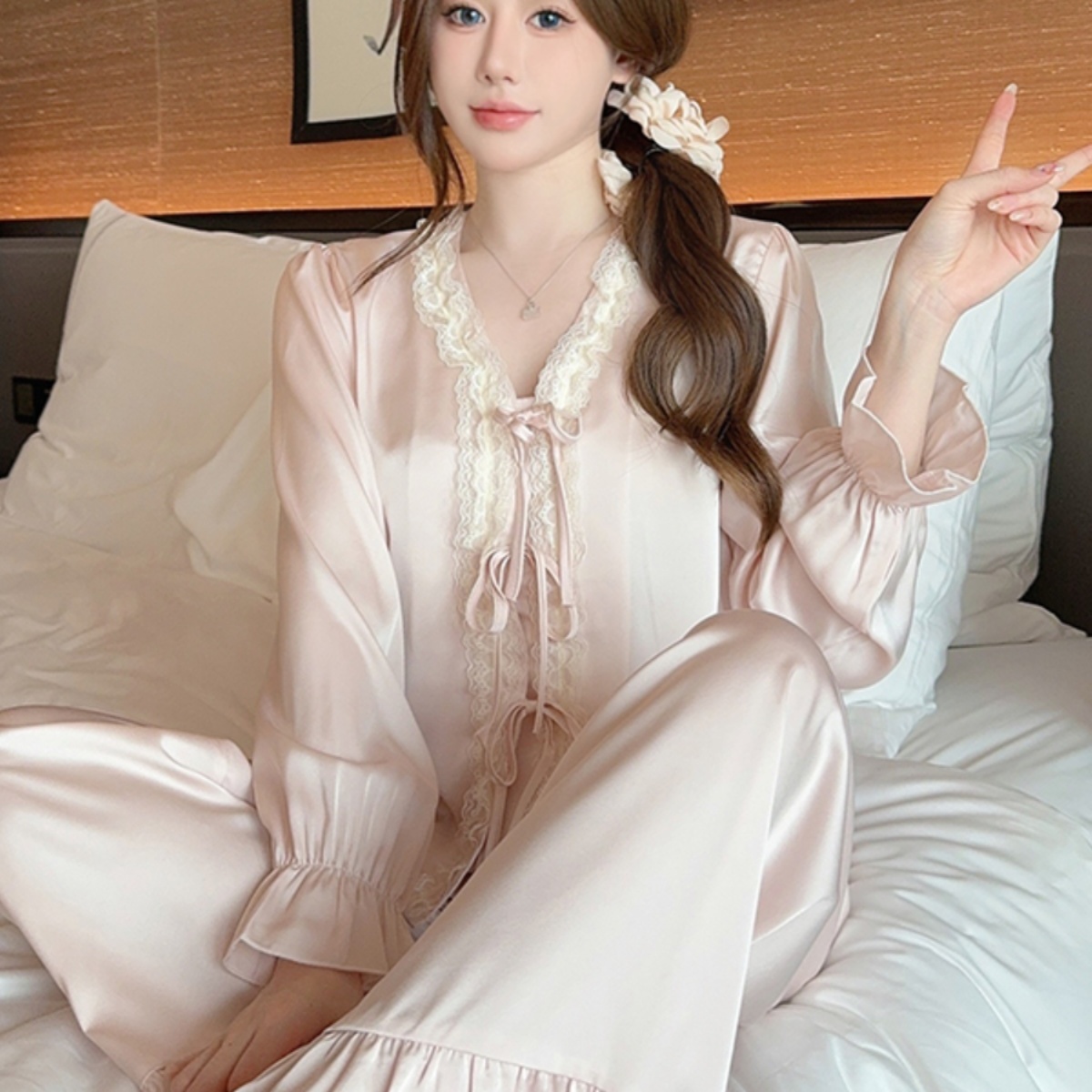 维多利亚真丝睡衣女士桑蚕丝套装