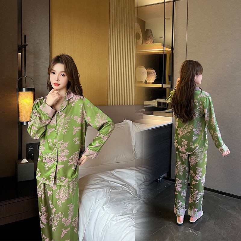 维多利亚真丝睡衣女提花套装