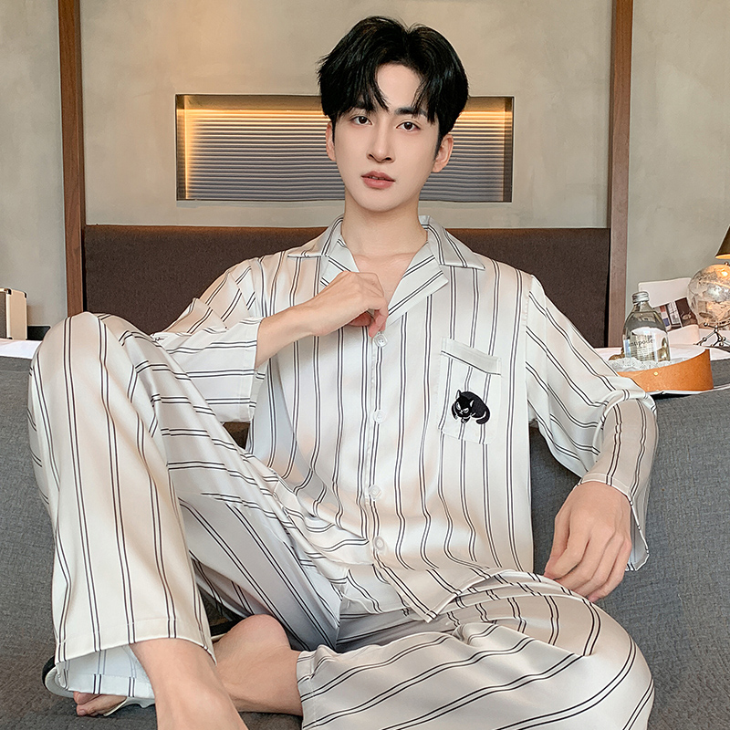 维多利亚真丝睡衣男士薄款加大码