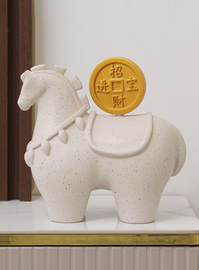 马上有钱摆件招财客厅酒柜轻奢高档博古架玄关装饰品乔迁开业礼物