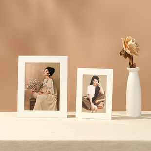 HIMORE海马体简约白色相框摆台人像照片框高级感桌面创意装饰画框