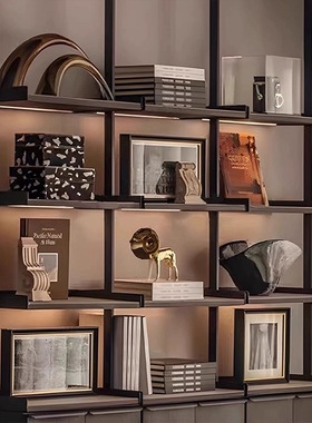 现代轻奢样板房电视柜背景墙书房书柜售楼处吧台展示柜组合摆件